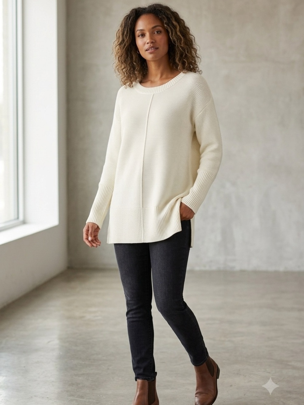 Soft Surroundings Textured Knit Tunic Sweater Women's Sweater – Cream